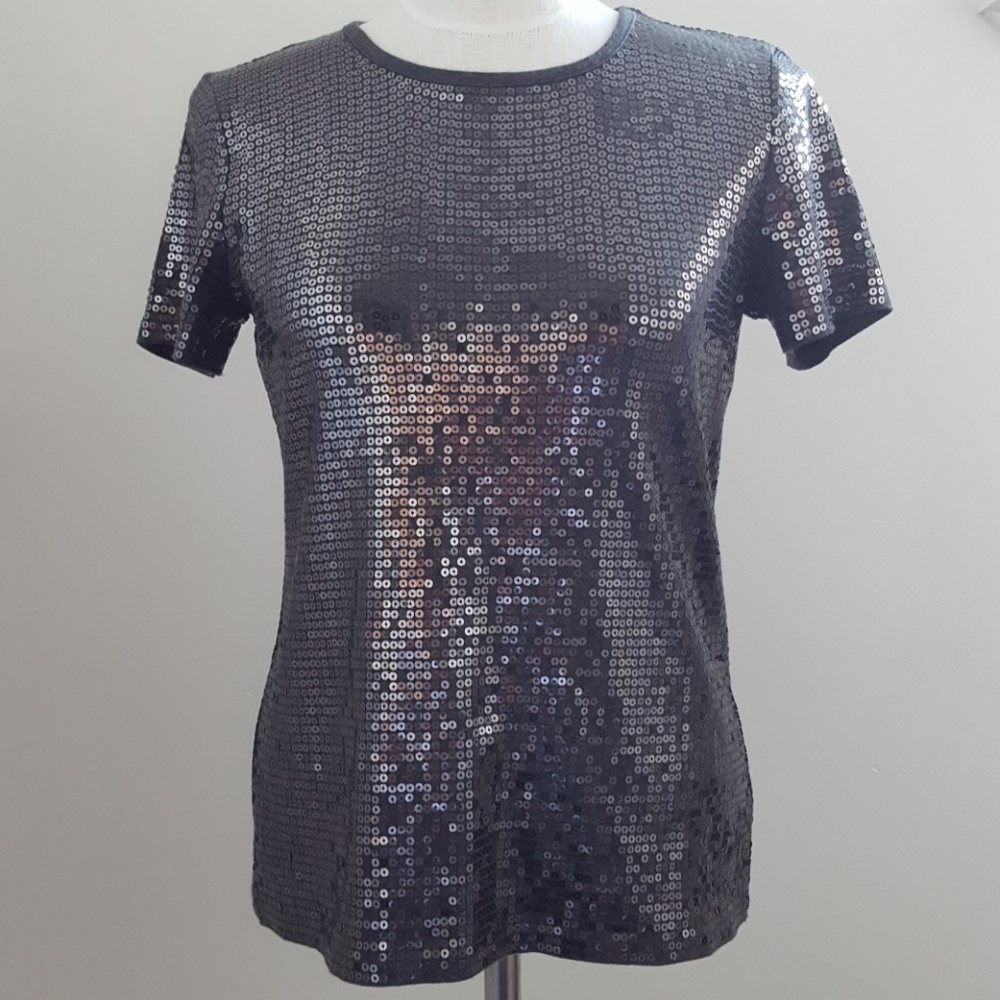 Michael Kors dark grey stretch sequined top medium